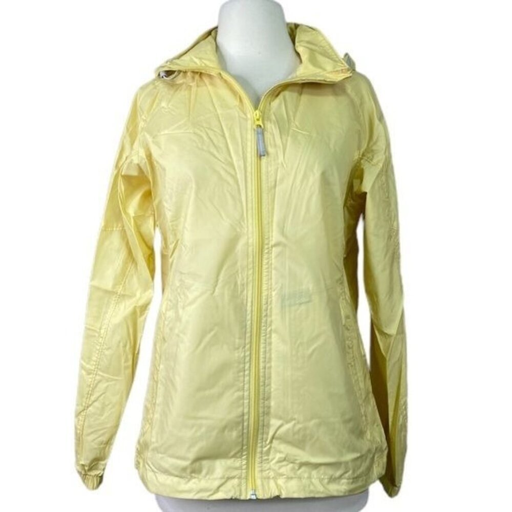 Columbia Packable Windbreaker Jacket Womens Small Yellow Hooded Full Zip Mesh